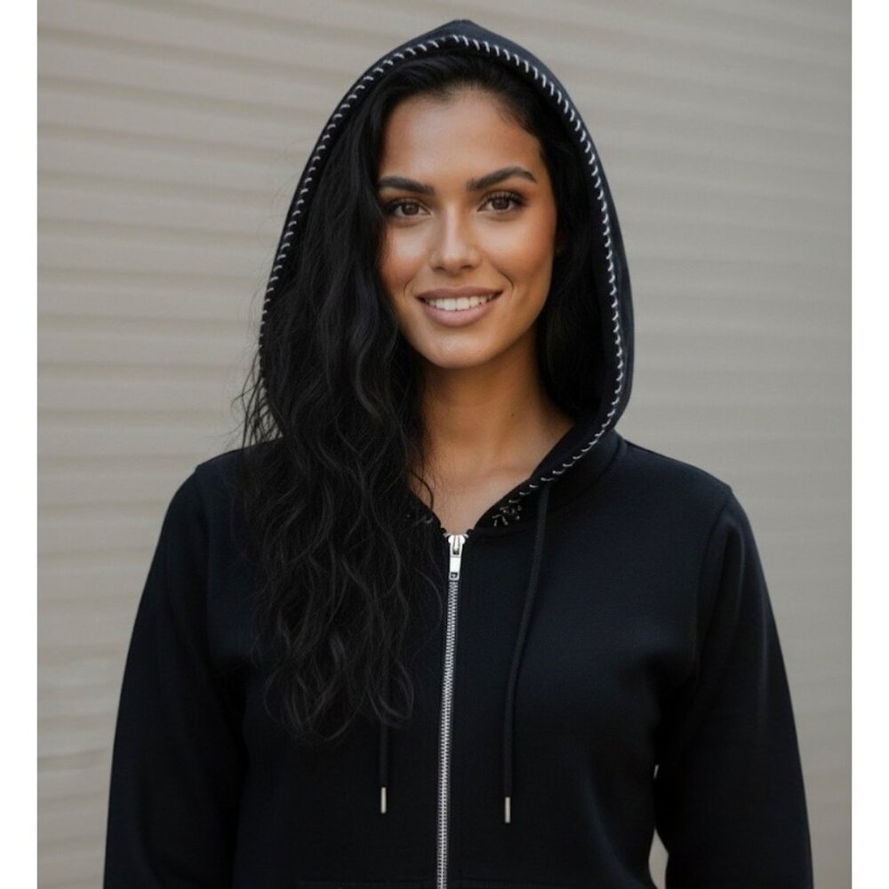 Vtg 90s Black Embroidered Sequin Beaded Zip Up Hoodie | Y2K Skater Grunge Retro - Picture 5 of 16